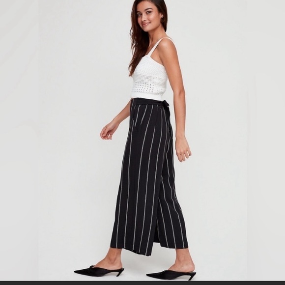 Wilfred Faun Stripe Wide Leg Black/ White Thin Stripe Tie Back Pull on pant L - Picture 4 of 16